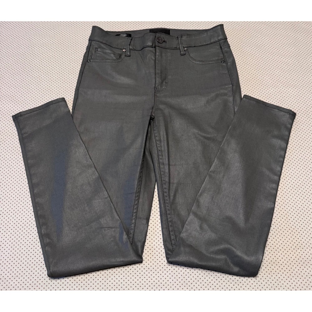 White‎ House Black Market High Rise Skinny Coated Jeans Grey Metallic Size 4